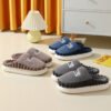 Home Slippers For Men Thick-soled Color-block Letters Fluffy Fleece  House Shoes Winter Indoor Warm Slip On Floor Bedroom Slipper - Image 6