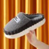Home Slippers For Men Thick-soled Color-block Letters Fluffy Fleece  House Shoes Winter Indoor Warm Slip On Floor Bedroom Slipper - Image 2