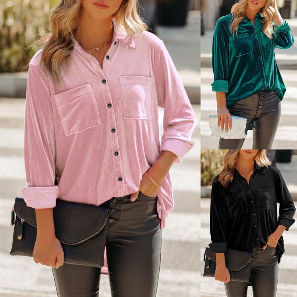 Women's Solid Color Long-sleeved Cardigan Single Breasted Casual Shirt