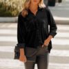 Women's Solid Color Long-sleeved Cardigan Single Breasted Casual Shirt - Image 3